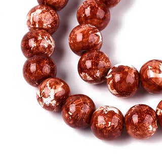 Baking Paint Glass Beads.  Round.  Mottled Chocolate Red.   (See Size Options)