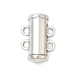 Brass Slide Lock Clasps, Magnetic, Column, 2-Strand, 4-Hole, Genuine Premium Platinum Plating, 15x10.5x6.5mm, Hole: 1.5mm.  (Sold Individually)