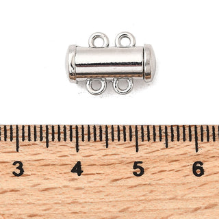 Brass Slide Lock Clasps, Magnetic, Column, 2-Strand, 4-Hole, Genuine Premium Platinum Plating, 15x10.5x6.5mm, Hole: 1.5mm.  (Sold Individually)