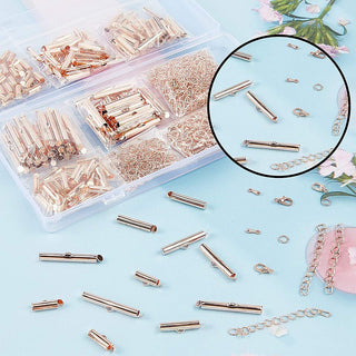DIY Jewelry Kits, with Iron Slide On End Clasp Tubes & Chain Extender, Alloy Lobster Claw Clasps & Charms, Rose Gold