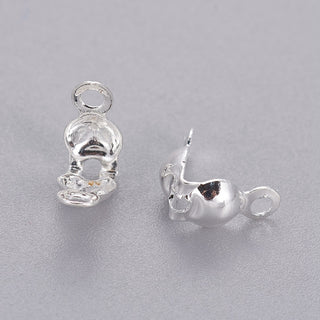 Iron Bead Tips, Calotte End Caps, Clamshell Knot Cover for DIY Crafting, Nickel Free, Silver, 7.5x4mm, Hole: 1mm.  (Packed 50)