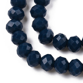 Opaque Solid Color Glass Beads Strands, Faceted, Rondelle, Steel Blue, 6x5mm, Hole: 1mm.  (Approx 40 Beads)
