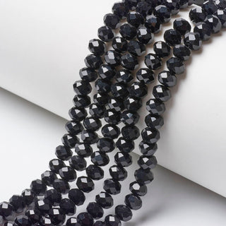 Electroplate Glass Beads Strands, Opaque, Faceted, Rondelle, BLACK, 8x6mm, Hole: 1~1.4mm, approx 32 beads.
