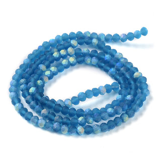 Electroplate Glass Faceted Rondelle Beads Strands, Imitation Jade, Half AB Color Plated, Steel Blue, 3x2mm, Hole: 1mm;  approx 100 beads.