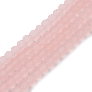 Faceted Glass Bead Strands, Frosted Pink.  3 x 4mm, Hole: 1 mm; *Approx 105 Beads.