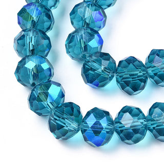 Electroplate Glass Beads Strands, Half Plated, Blue Plated, Faceted, Rondelle 4x3mm, Hole: 0.4mm, about 123~127pcs/strand, 16.5~16.9 inch(42~43cm).   *SEE COLOR OPTIONS