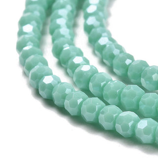 Electroplate Opaque Glass Beads Strands, Faceted(32 Facets), Pearl Luster Plated, Round, Medium Aquamarine, 3mm, Hole: 0.8mm,  (approx 160 beads)