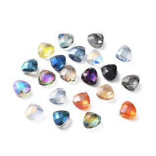 Electroplate Triangle Glass Beads, Faceted, Mixed Color, 9x10x1x5mm, Hole: 1mm, about 50 beads/bag  1