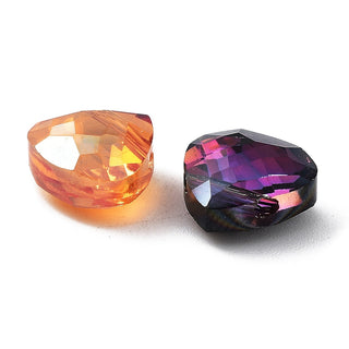 Electroplate Triangle Glass Beads, Faceted, Mixed Color, 9x10x1x5mm, Hole: 1mm, about 50 beads/bag  1