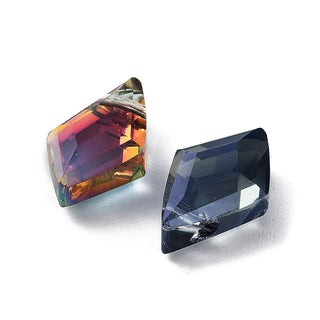 Electroplate Rhombus Glass Beads, Faceted, Mixed Color, 13x8x4mm, Hole: 1.2mm, 50pcs/bag