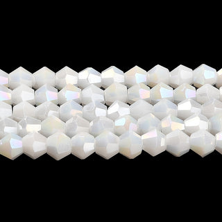 Bicone Beads Faceted. Opaque White AB  (4 x 4mm)  (approx 80 beads on a 14" strand)