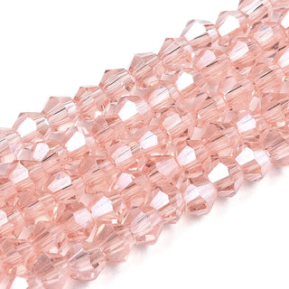 Transparent Glass Beads Strands, Faceted, Bicone, Misty Rose, 4x4mm, Hole: 0.8~1mm, about 75~78pcs/strand