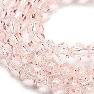 Transparent Glass Beads Strands, Faceted, Bicone, Pink, 4x4mm, Hole: 0.8~1mm, about 75~78pcs/strand,
