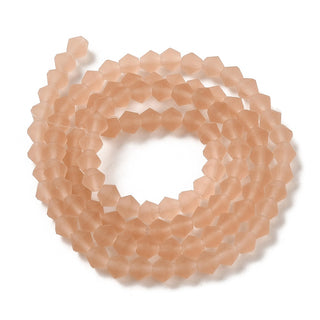 Crystal Bicone Frosted Glass Beads Strands, Grade AA, Faceted, Dark Salmon, 4x4mm, Hole: 1mm, about 87~89pcs/strand