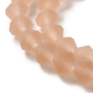 Crystal Bicone Frosted Glass Beads Strands, Grade AA, Faceted, Dark Salmon, 4x4mm, Hole: 1mm, about 87~89pcs/strand