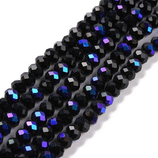 Crystal (Chinese) *Faceted Rondelle  (Electroplated OP Black with a Half Rainbow Plating )   4 x 3mm.   Approx 105 Beads .