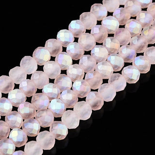 Transparent Glass Beads Strands, Faceted, (*Frosted & Half AB Plated), Rondelle, 3.5~3.8mm, Hole: 1mm, about 113~115pcs/strand, 32.5~33cm.  See Color Options