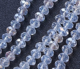 Electroplate Glass Beads Strands, AB Color Plated, Faceted, Rondelle, Clear AB.  *See Size Options