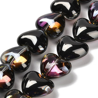 Electroplate Glass Beads Strands, Heart, Black, 12.2x15x8mm, Hole: 1mm. (10 beads).