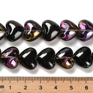 Electroplate Glass Beads Strands, Heart, Black, 12.2x15x8mm, Hole: 1mm. (10 beads).