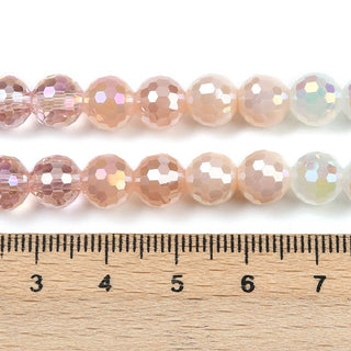 Electroplate Glass Beads Strands, Round, Faceted(32 Faceted), Colorful, about 8mm, Hole: 1.2mm. (Approx 45 Beads)
