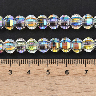 Electroplate Transparent Glass Beads Strands, Pumpkin, Faceted Abacus Beads, AB Color Plated, Clear AB, 8x6mm, Hole: 1.2mm.  (approx 35 Beads)