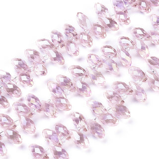 Crystal Glass Beads Strands, Faceted, Pink AB, 12x6mm, Hole: 1mm; about 100pcs/strand, 16.5"