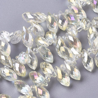Crystal Glass Beads Strands, Faceted, Drop, Light Yellow AB, 12mm x 6mm, Hole: 1mm; about 95pcs/strand, 16.5"