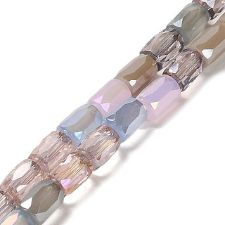 Electroplate Glass Beads Strands, Faceted, Column, Pearl Pink, 6~6.5x4mm, Hole: 0.8mm.  (Approx 40 Beads)