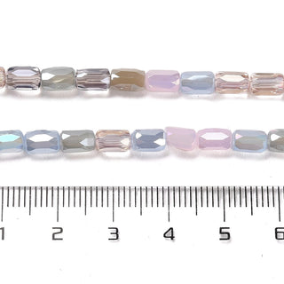 Electroplate Glass Beads Strands, Faceted, Column, Pearl Pink, 6~6.5x4mm, Hole: 0.8mm.  (Approx 40 Beads)
