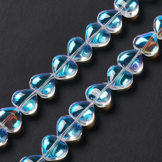 Transparent Electroplate Glass Beads Strands, Half Plated, Heart, 9x10.5x5.5mm, Hole: 0.9mm.  (15 beads/ Strand)