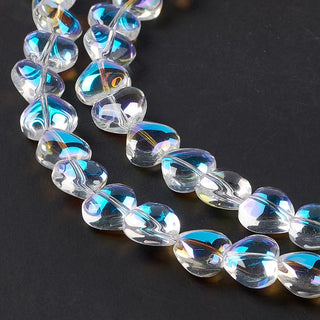 Transparent Electroplate Glass Beads Strands, Half Plated, Heart, 9x10.5x5.5mm, Hole: 0.9mm.  (15 beads/ Strand)