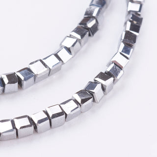 Cube (Glass)  Electroplated Platinum Plated  (2 x 2 x 2mm)  (approx 100 beads)