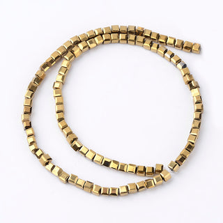 Cube (Glass)  Electroplated Full Golden Plated  (2 x 2 x 2mm)  (approx 100 beads)