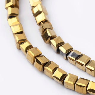 Cube (Glass)  Electroplated Full Golden Plated  (2 x 2 x 2mm)  (approx 100 beads)