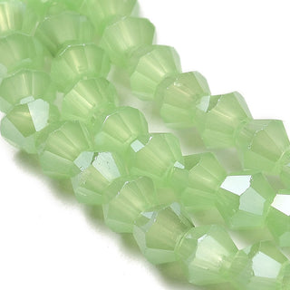 Transparent Glass bicone, GREEN "Opalite Finish", Faceted, Bicone, , 4mm, Hole: 0.9mm.  Approx 75 Beads