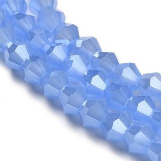 Transparent Glass bicone, Dodger Blue "Opalite Finish", Faceted, Bicone, , 4mm, Hole: 0.9mm.  Approx 75 Beads