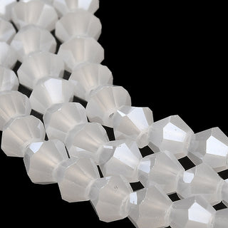 Transparent Glass bicone, White "Opalite Finish", Faceted, Bicone, , 4mm, Hole: 0.9mm.  Approx 80 Beads