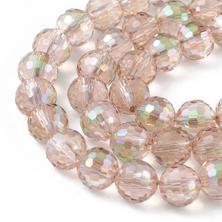 Transparent Glass Bead Strands, Faceted, Round, Pink with AB Finish,  *10mm.  (approx 35 Beads)