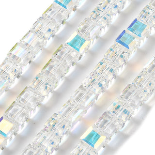 Cube (Faceted Glass) *Crystal AB (7 x 7 x 7mm)  25" Strand (approx 99 beads)