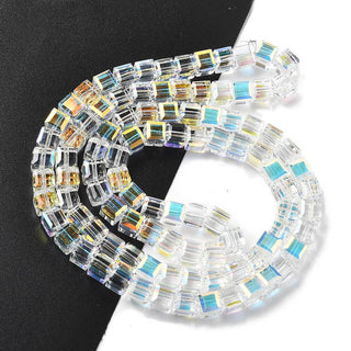 Cube (Faceted Glass) *Crystal AB (7 x 7 x 7mm)  25" Strand (approx 99 beads)