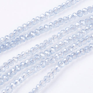Faceted Rondelle Glass Beads Strands, Full Rainbow Plated White Smoke (Gives a Blue/Grey Hue) , 3 x 2mm, Hole: 0.5mm; *Approx 185 Beads.