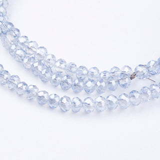 Faceted Rondelle Glass Beads Strands, Full Rainbow Plated White Smoke (Gives a Blue/Grey Hue) , 3 x 2mm, Hole: 0.5mm; *Approx 185 Beads.