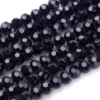 Glass Beads (32 Facets) Black.  Round.  *See Size Options.