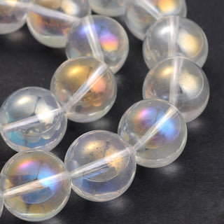 AB Color Plated Transparent Glass Round Bead Strands, Clear AB, 18mm, Hole: 2mm.  (Approx 10 Beads/ Strand)
