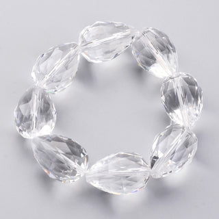 Glass Bead Strands, Faceted, Drop, Clear, 28x17~18mm, Hole: 2mm, 8pcs/strand, 8 inch(21cm)