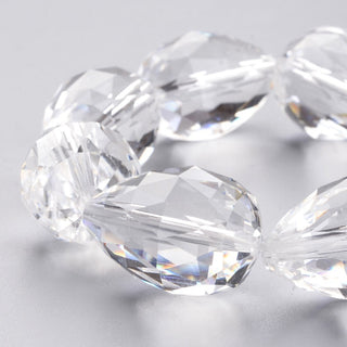 Glass Bead Strands, Faceted, Drop, Clear, 28x17~18mm, Hole: 2mm, 8pcs/strand, 8 inch(21cm)