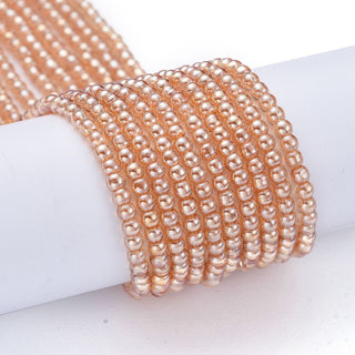 Electroplate Glass Beads Strands, Pearl Luster Plated, Round, Sandy Brown, 2.5mm, Hole: 0.7mm, (Approx 175 Beads), *14 Inch Strand