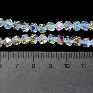 Electroplate Glass Beads, Half Plated, Faceted, Polygon, Clear AB, 6x6x5.5mm, Hole: 1.2mm.  (approx 45 beads)