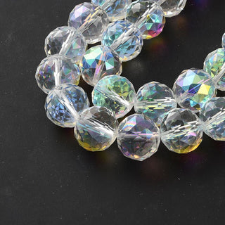 Transparent Electroplate Glass Beads Strands, Round, Half Rainbow Plated, Faceted, Clear AB, 19.5x17.5mm, Hole: 2.3mm,  (Approx 9 or 10 Beads per strand)